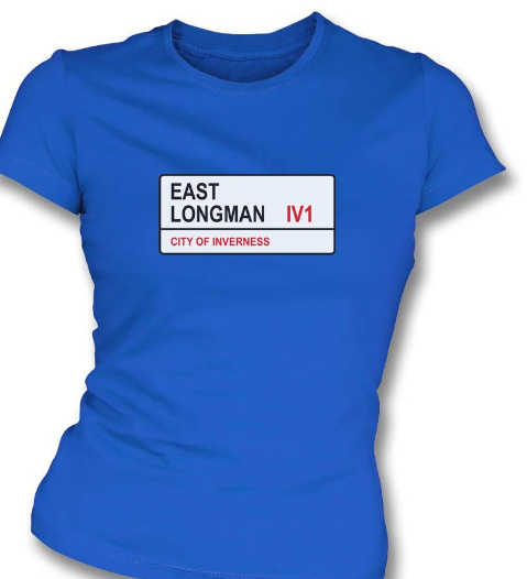 Ladies Inverness Cale Thistle "East Longman " road sign T-Shirt