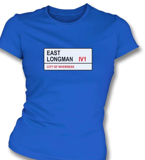 Ladies Inverness Cale Thistle "East Longman " road sign  T-Shirt