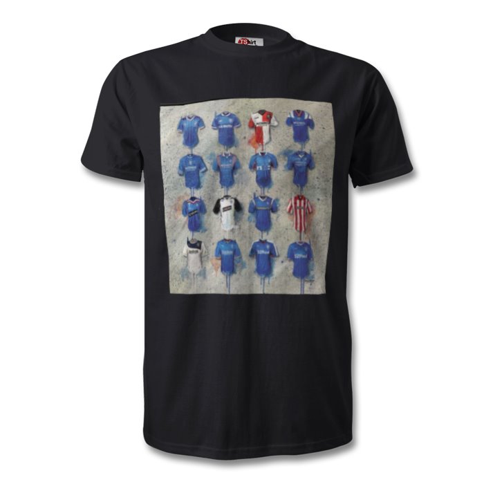 RANGERS FC  FOOTBALL STRIPS THROUGH THE AGES MENS T-SHIRT