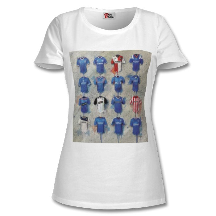 RANGERS FC FOOTBALL STRIP HISTORY LADIES T-SHIRTS